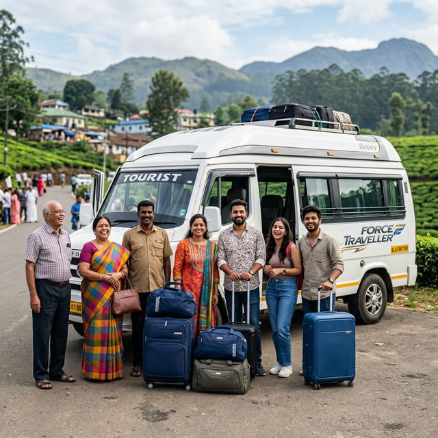 Happy Tourists with Tempo Traveller